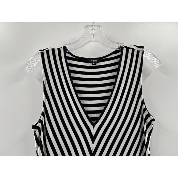 Hobbs London Women’s Sleeveless V Neck Striped Knit Tee Black Tan Size Medium - Picture 2 of 7